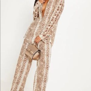 Brown Snake Print Oversized Shirt and Pant Set
